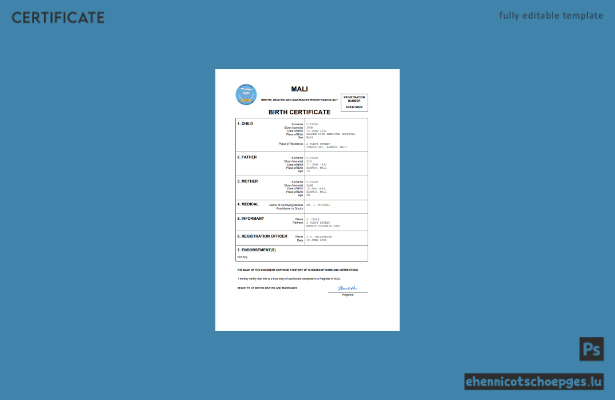 Mali Geburtsurkunde (Word- und PDF-Beispiel)